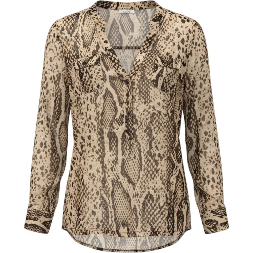 Cache Snake Print Blouse Medium Brown Tan Roll Tab Sleeve Utility Top